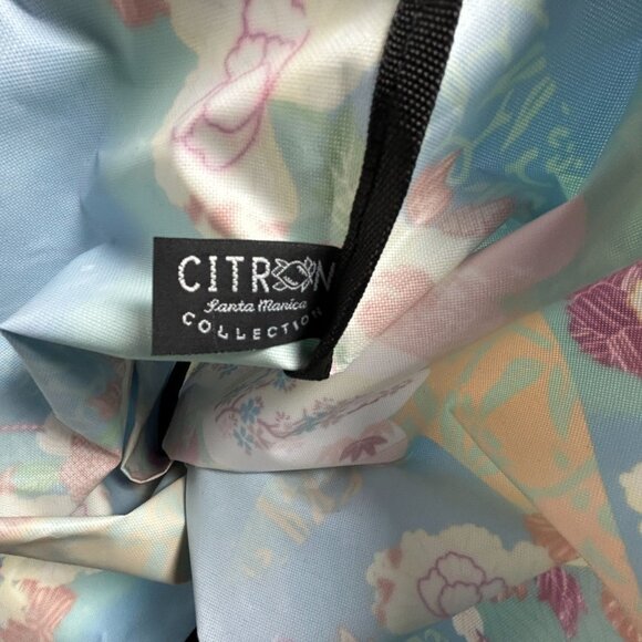 Citron Santa Monica Collection Rope Handle Tote Bag Floral Print Blue Pink 14x19 - Picture 3 of 5